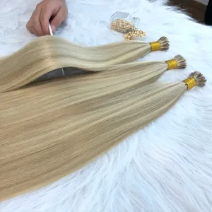 SHY Raw Hair 50% Content Double Drawn 13A Grade Russian Hair Extensions I Tip P #4-613 Color Straight For White Women