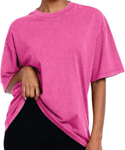 Camiseta de punto de algodón 100% para hombres y mujeres, camiseta informal Unisex con estampado de lavado ácido de gran tamaño holgada - Product Image 1