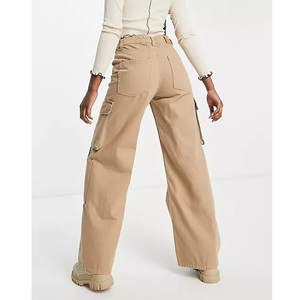 Personnalisé Femmes Automne Hiver <span class=keywords><strong>Pantalon</strong></span> Surdimensionné Poche Détail Large Jambe bAGGY Cargo <span class=keywords><strong>Pantalon</strong></span> en <span class=keywords><strong>Camel</strong></span> - Product Image 2