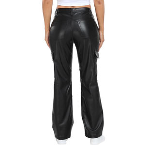 Fabricant de vêtements d'hiver pour femmes Pantalon baggy cargo en cuir PU Pantalon plat avec fermeture éclair et braguette Streetwear Pantalon en cuir à la mode - Product Image 5