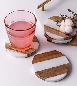 Posavasos de madera de acacia con soporte para vasos de bebidas frías y calientes - Product Image 2