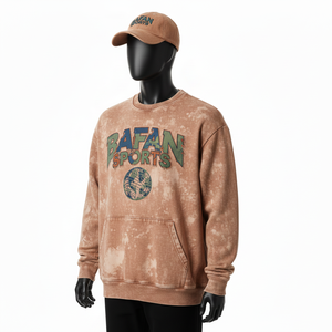 Sudadera para Hombre con Efecto Deslavado, Algodón GSM, Felpa Suave, Tono Marrón Lavado, Impresión de Pantalla con Logotipo Personalizado, Lavado Ácido, Sudadera Básica para Hombre - Product Image 4