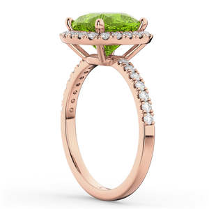 14K Rose <b>Gold</b> Cushion Cut Halo Engagement <b>Ring</b> with <b>Peridot</b> & Diamond 3.11ct Hip Hop Style IGI Certified Fine Jewelry - Product Image 1