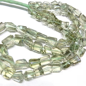 Cuentas de piedras preciosas naturales de amatista verde de 14 pulgadas al por mayor Pepita facetada con cuentas de piedra verde de tamaño 12-15MM - Product Image 1