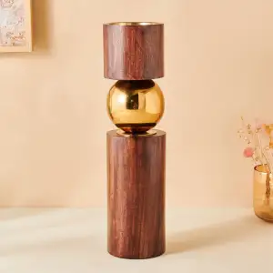 Wholesale Modern & Creative Homedecor Tabletop Wooden Metal Candle Holder Handmade Wooden Tealight Candle Holders