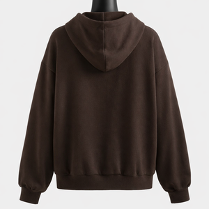 Sudadera con capucha extragrande para mujer, de forro polar grueso, con cremallera completa, color marrón liso, estilo urbano, hombros caídos, personalizable con logo. - Product Image 4