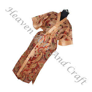 KL009 Hermoso Vintage Sari Kimono Túnica Larga Vintage Verano Estampado Floral Bohemio de Gran Tamaño Manga Larga Vacaciones Vintage - Product Image 6