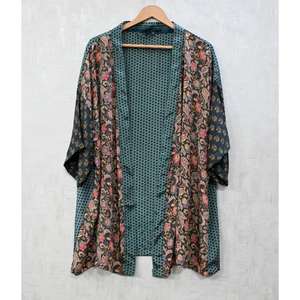 Kimono de Seda Estilo Bohemio, Talla Grande, Transpirable, Informal, Hasta la Rodilla, Estampado, Hecho a Mano en India, Ropa de Dormir para Otoño - Product Image 1