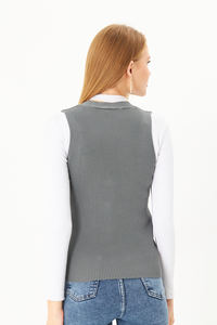 Stylish Casual <b>Women's</b> Corduroy Knitted Vest Winter Cotton Outer Wear with Button Decoration <b>Waistcoat</b> Length - Product Image 6