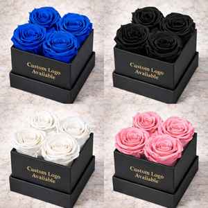 Rosas Preservadas en Caja Cuadrada, 4 Flores Rojas, Regalo de Cumpleaños, Decoración Elegante para Mesa, Ecológico - Product Image 4