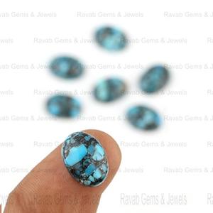 หินอัญมณีสีเทอร์ควอยซ์สไตล์ธิเบตทรงวงรีแบนราบ10X14มม. - Product Image 2