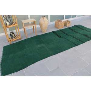 พรมวินเทจตุรกี ขนาด 4x11.5 ฟุต (121x349 ซม.) พรมขนสัตว์ลายดอกไม้สีเขียว - Product Image 2