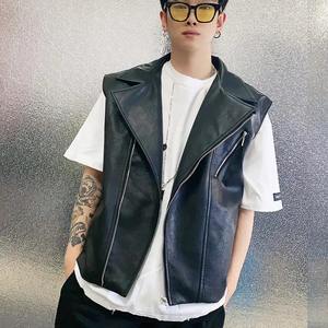 Nouveau Hommes PU Gilet Noir Biker Moto Hip Hop Gilet Mâle En Cuir Punk Solide Noir Sans Manches lâche Veste Streetwear - Product Image 6