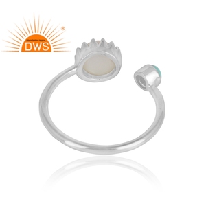 Hot Selling 925 Sterling Silver Natural Pearl & Arizona <b>Turquoise</b> Gemstone Stackable <b>Ring</b> Custom Jewelry Manufacturer - Product Image 3