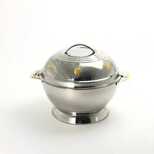 Royal Look Metal Hotpot martillado Acero inoxidable boda cazuelas plato con tapa chapado en oro Hotpot calentador de alimentos - Product Image 5