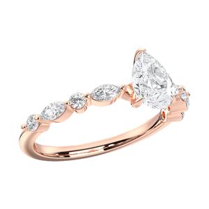 OEM 14K Rose Gold Anillo de compromiso romántico 1.36Ct Luxe Lab Grown Diamond Pear Marquise Shape para bodas - Product Image 5