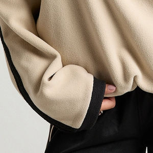 Sweat-shirt à col cheminée mi-zippé avec design bicolore et poignets côtelés, coupe décontractée avec épaules tombantes pour les acheteurs en gros 2026 - Product Image 3