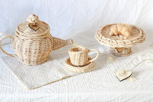 Free Sample Nhat Minh Tea Making Toy Set for Children Made of Natural Woven Rattan Eco-Friendly Safe Kitchen Toys Teapot Teacup - Product Image 3