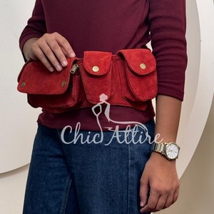 กระเป๋าคาดเอวหนังนิ่มหนังแท้ใหม่สำหรับทุกเพศแนววินเทจแบบมีกระเป๋าหลายช่องกระเป๋าคาดเอวแบบปรับสายได้เข็มขัดอเนกประสงค์แบบตะวันตกสำหรับวิ่ง - Product Image 1