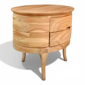 Table de chevet ovale en bois nordique avec 2 tiroirs, table de chevet scandinave, table d'appoint en teck massif, rangement minimaliste pour chambre à coucher - Product Image 4