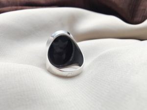 925 Sterling Silver Black Onyx Ring | Oval Faceted Gemstone Bezel Setting | Handmade Rhodium Plated Bohemian Leaf Floral Design - Product Image 2