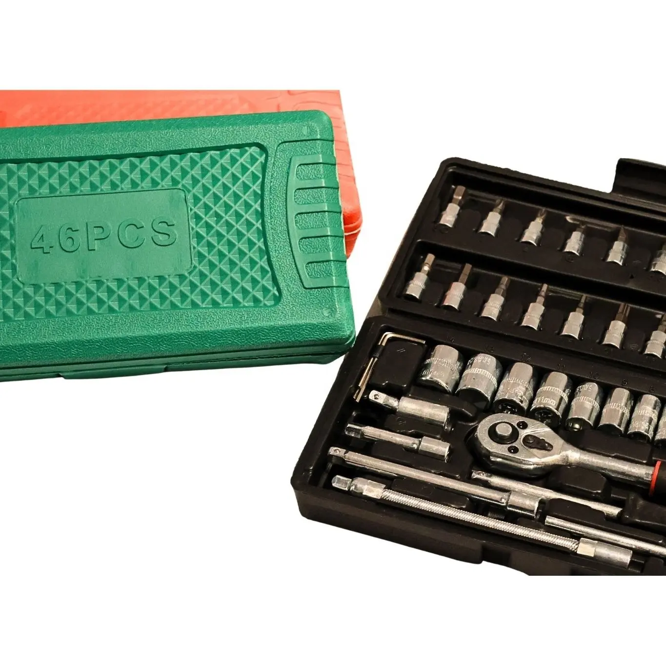 Chave de fenda com soquete e conjunto de brocas, kit de ferramentas com chave de catraca reversível para reparo de automóveis, 46 peças, 1/4 polegadas