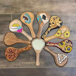 New Genuine Tooled Leather Compact Handle Held Pocket <b>Mirrors</b> High Quality Custom Design Cowgirl Western Makeup <b>Travel</b> Accessory - Product Image 5