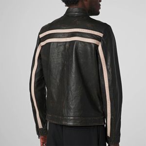 Chaqueta de corredor vintage negra para hombre con rayas blancas-Estilo de motocicleta retro clásico para uso diario - Product Image 6