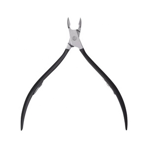 KKZ OEM Stainless Steel High Shine Black Nail Cuticle Nippers Scissors Curved Blade Manicure Nails Trimmer Wide Jaw Opening - Product Image 1