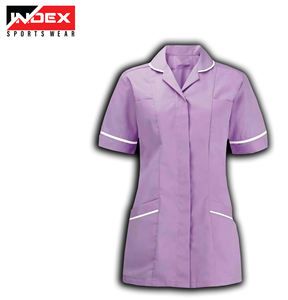 Nuevo diseño respetuoso con el medio ambiente elástico resistente al agua enfermería Scrubs enfermera Stand Collar manga corta Scrub Hospital uniformes - Product Image 4
