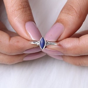 Handmade 925 Sterling Silver Statement <b>Ring</b> for Women Classic <b>Lapis</b> <b>Lazuli</b> Cabochon Diamond for Party Girls' Fashion Jewelry - Product Image 4