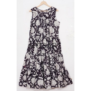 Vestido de algodón 100% con bloque de mano para mujer, vestido de fiesta de cóctel con estampado de fantasía Floral único sin mangas de talla grande - Product Image 3