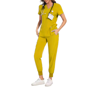 Top de manga corta con cuello en V para mujer y pantalones Jogger, conjunto de exfoliación médica con bolsillos para médicos, elástico y transpirable - Product Image 5