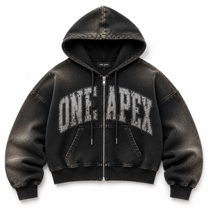 Custom <b>Women</b> Oversized Cropped Zipper Hoodie <b>Black</b> Acid Wash Heavyweight Cotton Streetwear <b>Sweatshirt</b> OEM ODM - Product Image 5