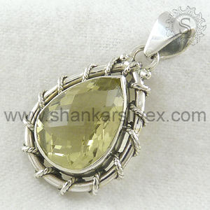 Design impressionnant 925 argent Sterling naturel citron Quartz pierres précieuses forme de larme pendentif à breloque bijoux faits à la main fournisseurs en vrac - Product Image 2