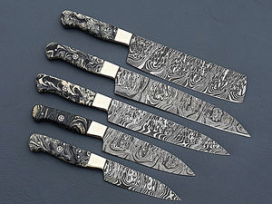Nouveau 2025 Ensemble de couteaux de chef PRESTIGE BLADES 5 pièces OEM personnalisé, en acier Damas fait main, conception ambidextre, tranchant, durable, manche en corne noire - Product Image 2
