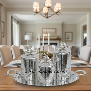 Round Stainless Steel Silver <b>Canister</b> <b>Set</b> Serving Pumpkin Tray Eco-Friendly Europe Style Handcrafted Multi-Purpose Food Storage - Product Image 1