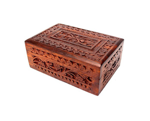 Caja de regalo de almacenamiento de joyería tallada de madera hecha a mano antigua, cajas de madera tallada Vintage - Product Image 5