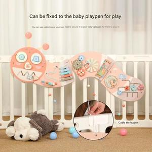 Pink Caterpillar Hands-on und Brain-stimulierende <span class=keywords><strong>Montessori</strong></span> Holz spielzeug Wand paneele Gameplay Diversity Busy Board Toy - Product Image 6