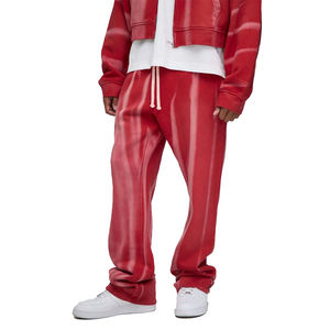 Pantalones Deportivos de Felpa de Algodón Rojo Sólido con Cordón, Lavado Ácido, Estilo Vintage, Servicio OEM, Venta al Por Mayor, Alta Calidad, Logotipo Personalizado - Product Image 4