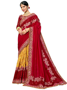 Bán Buôn Cô Dâu Sarees Ladies Đảng Wedding Màu Đỏ Lụa Saree Với Áo Đỏ Ấn Độ Phong Cách Của Phụ Nữ Saree - Product Image 2