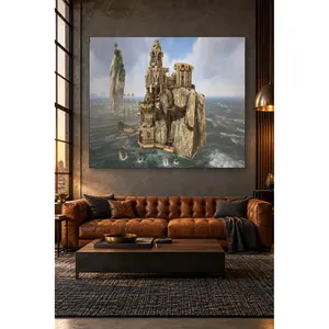 Château de conte de fées Fida sur une île rocheuse dans la mer, impression sur toile - Product Image 2
