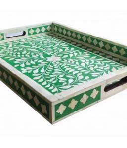 Plateau de service en incrustation d'os Ensemble de plateau de service rustique de luxe pour cuisine Plateau de service décoratif en incrustation d'os avec logo personnalisé de SCI - Product Image 1