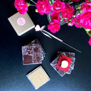 Juego de 4 Posavasos de Mármol Rojo Rubí de Piedra Natural, Regalo de San Valentín o Aniversario para Ella o Él, con Base de Corcho - Product Image 2