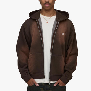 Sweat à capuche zippé en molleton délavé pour homme, mélange de coton lourd, veste streetwear avec capuche pour la vente en gros - Product Image 1