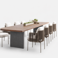 Ensemble table et chaises minimalistes modernes pour l'extérieur, 8 places, en acier inoxydable, pour cour/terrasse, meubles de salle à manger de jardin