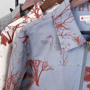 Chaqueta Vaquera Verde Extra Grande Vintage para Hombre, Personalizada al por Mayor, Estilo Urbano Informal, Estampado Digital de Ramas de Árbol, Algodón Twill con Cierre - Product Image 3