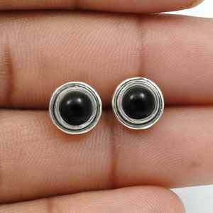 Haute qualité prix de gros 925 en argent Sterling naturel noir Onyx pierre précieuse forme ronde boucles d'oreilles pour femme filles bijoux - Product Image 2