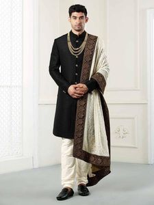 LATEST--DAZZLING GROOM SHERWANI,<b>PANT</b> & HEAVY EMBROIDERY STOLE WITH EMBELLISHED CRYSTAL GLASS BEADS,DABKA WORK for WEDDING=2024 - Product Image 2