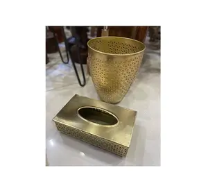 Advantageous Design Aluminium Waste Bin With Tissue Box Finest Quality Gold Color Garbage Bin For Best Selling